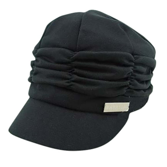 Alitao Beret Hats Beanie Women Cotton Beret New Autumn And Winter Comfortable Breathable Fold Cap Newsboy Cap Black One Size