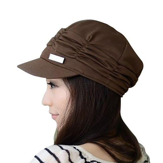 Alitao Beret Hats Beanie Women Cotton Beret New Autumn And Winter Comfortable Breathable Fold Cap Newsboy Cap Brown One Size