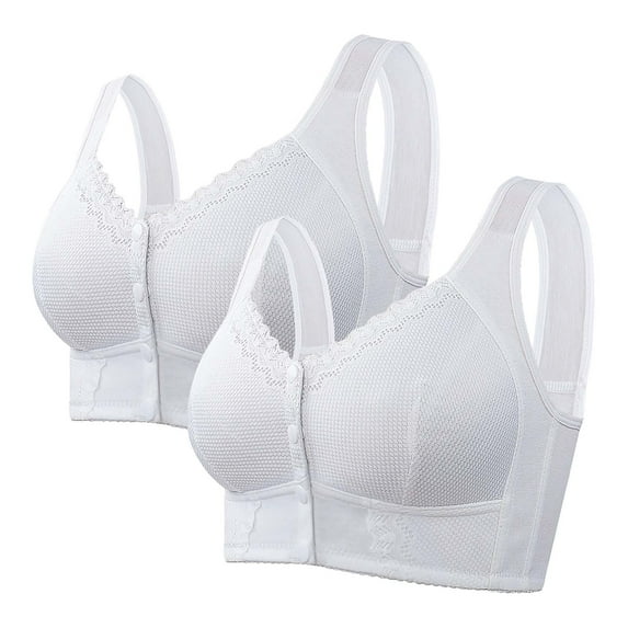 Alitao Bras for Women Wireless Bras Bra For Senior Front Closure Breathable Bra For Seniors Wirefree Bras For Older Women Seamless Bras Plus Size Bra 2PC Set Z2 WH1 52