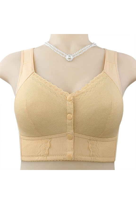 Bras for Women Wireless Bras Moona Bra For Senior Front Closure Breathable Bra For Seniors Wirefree Bras For Older Women Plus Size Bra Seamless Bras Beige 44