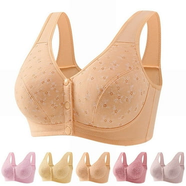 Alitao Bras for Women Wireless Bras Women Lace Front Button Shaping Cup Adjustable Shoulder Strap Large Size Bra Seamless Bras Full Coverage Bra Khaki 36