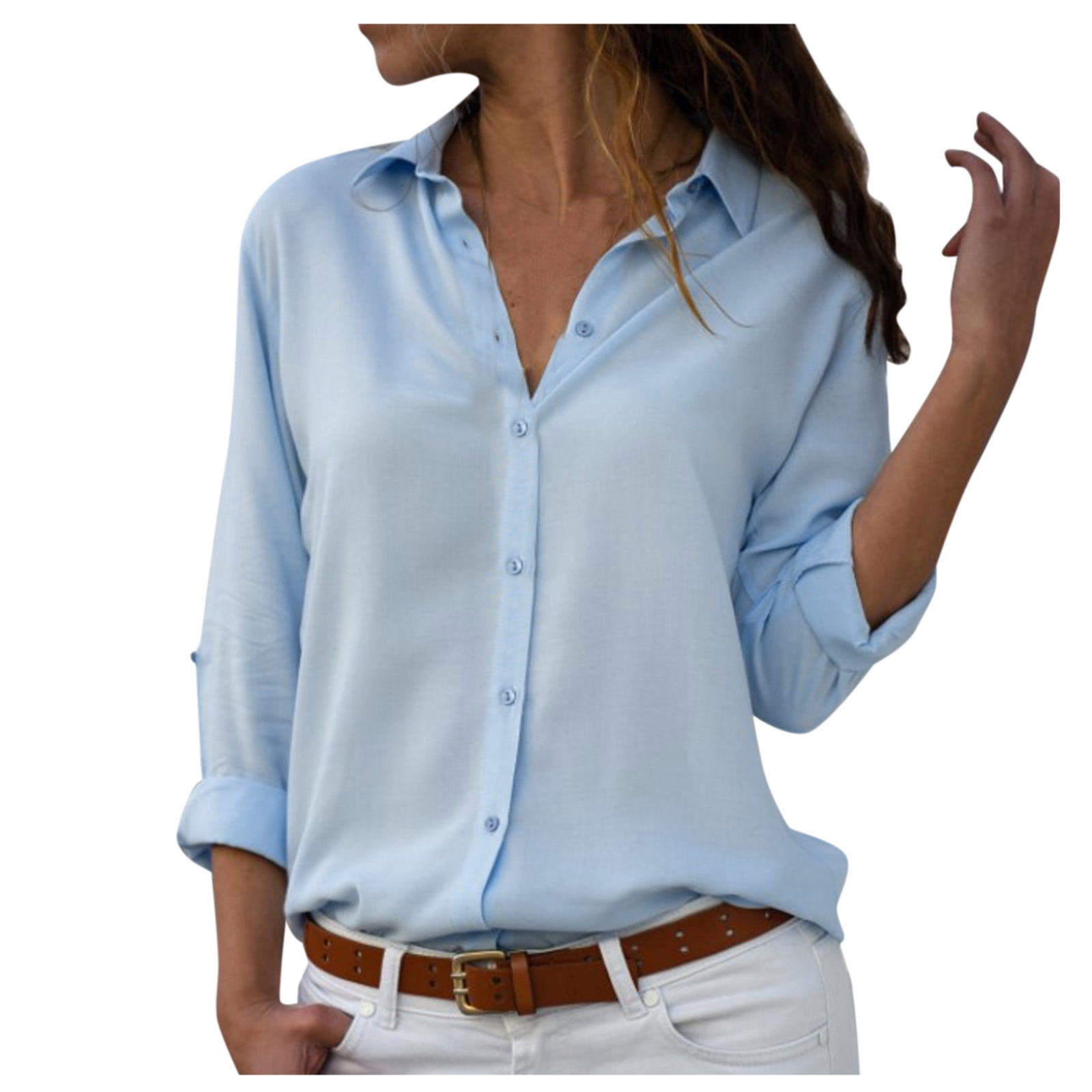 Casual Buttons Turndown Collar Blouses
