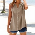 thumbnail image 1 of Alitao Button Down Shirts Linen Shirts Cotton Linen Shirts For Women Sleeveless Collared Tops Oversized Up Blouses Work Shirts Casual Summer Tshirt Tshirts Shirts Summer Tops Brown 5XL, 1 of 9