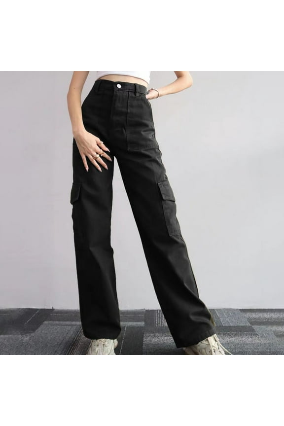 Cargo Pants Women Tactical Pants New Summer Casual Mid Waist Stereoscopic Pocket Trousers With Waist Closed Cargo Pants Wide Leg Pants Woman Baggy Pants Black S