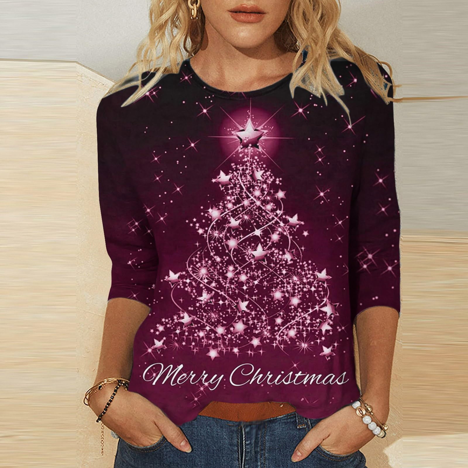 Alitao Christmas Sweatshirts Long Sleeve Shirts 2025 Cute Xmas 3D