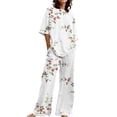 thumbnail image 1 of Alitao Cotton Pajamas Womens Pajama Sets Lounge Sets Summer Loose Short Sleeve Floral Print Top Shirt With Pants Large Size 2 Set Women'S Sleepwear Two Piece Sets for Women Beige L, 1 of 5