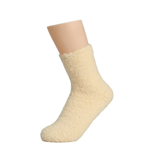Alitao Crew Socks Fuzzy Socks Women's Solid Color 2 Pairs Plush Socks Winter Solid Color Thickened Floor Sleeping Plush Socks Warm Socks Yellow One Size