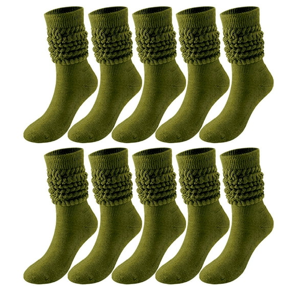 Alitao Crew Socks Slouch Socks 5 Pairs Soild Color Socks Women Thigh High Boot Socks Soft Scrunch Socks Fluffy Socks Cotton Socks Army Green One Size