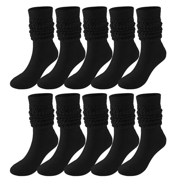 Alitao Crew Socks Slouch Socks 5 Pairs Soild Color Socks Women Thigh High Boot Socks Soft Scrunch Socks Fluffy Socks Cotton Socks Black One Size