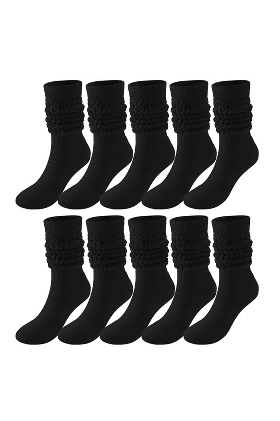 Crew Socks Slouch Socks 5 Pairs Soild Color Socks Women Thigh High Boot Socks Soft Scrunch Socks Fluffy Socks Cotton Socks Black One Size