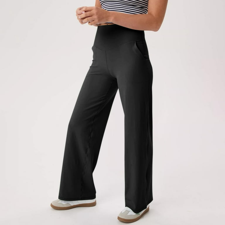 Petite Black Black Wide Leg Work Trousers High Waist New Look