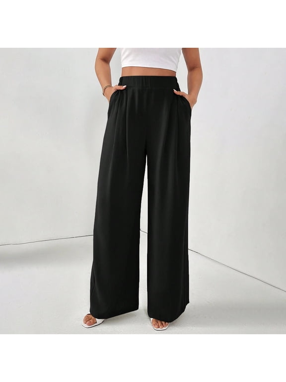 Dress Pants Women Petite Pants Women's Linen Pants Summer Wide Leg Work Dress Pants Casual Slacks Business Pant Cotton Linen Trouser With Pockets Work Pants Women Lounge Pants Women Black XL
