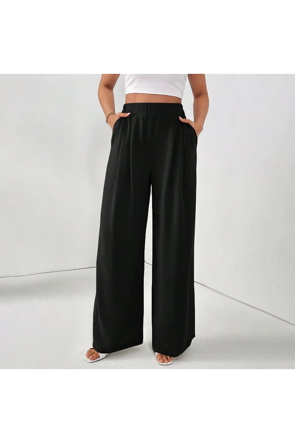 Dress Pants Women Petite Pants Women's Linen Pants Summer Wide Leg Work Dress Pants Casual Slacks Business Pant Cotton Linen Trouser With Pockets Work Pants Women Lounge Pants Women Black M
