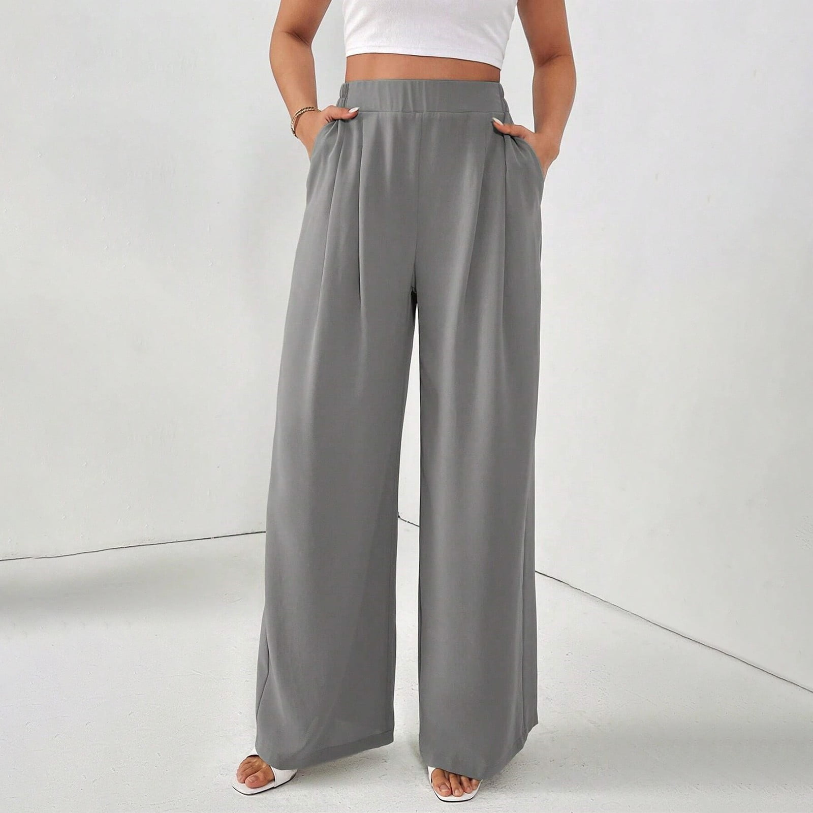 Alitao Dress Pants Women Petite Pants Women's Linen Pants Summer Wide Leg Work Dress Pants Casual Slacks Business Pant Cotton Linen Trouser with