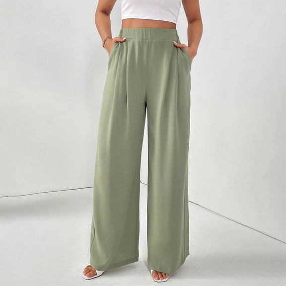 Alitao Dress Pants Women Petite Pants Women's Linen Pants Summer Wide Leg Work Dress Pants Casual Slacks Business Pant Cotton Linen Trouser With Pockets Work Pants Women Lounge Pants Women Green M