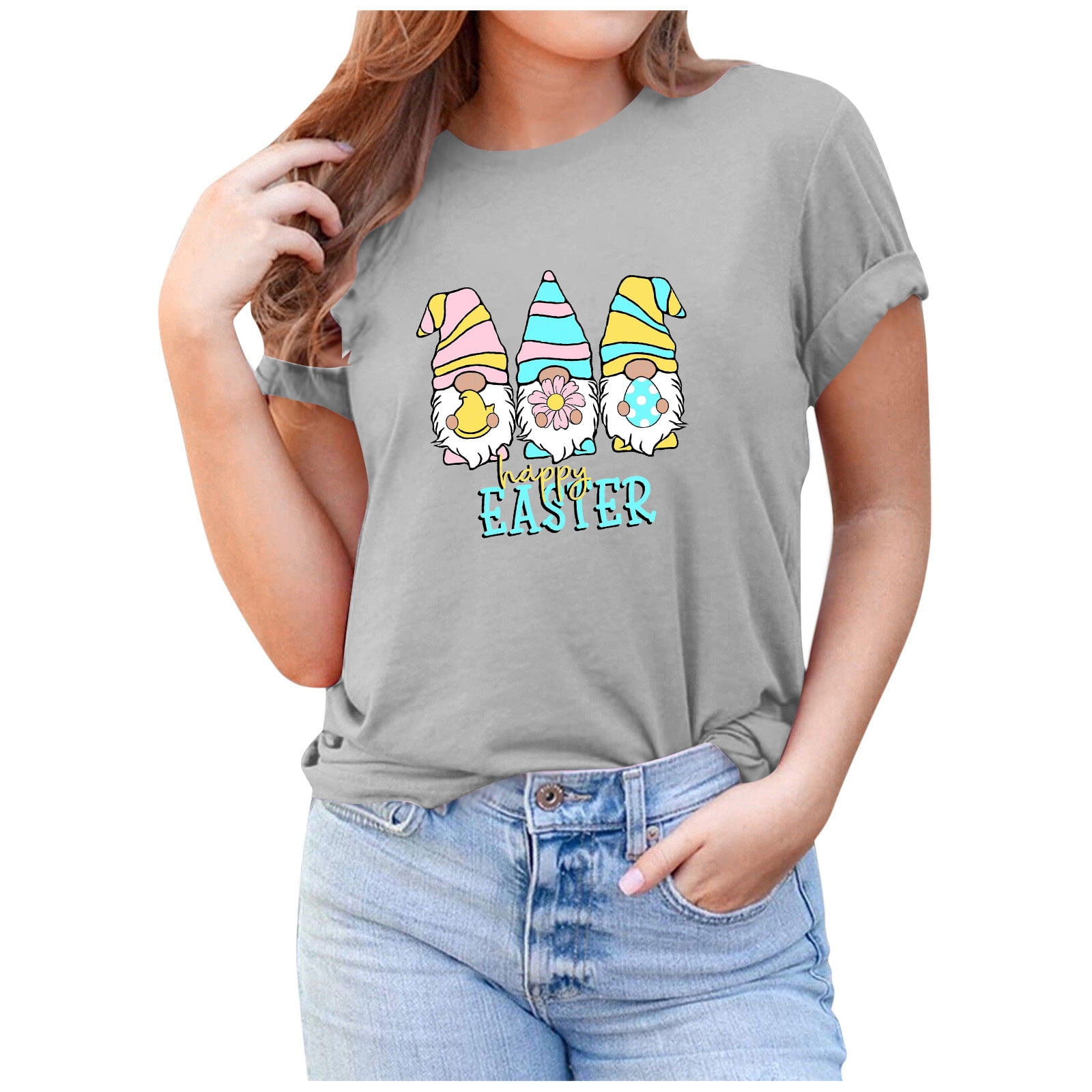 Alitao Easter Shirts Easter T Shirts Women Easter Three Dwarf Print O ...