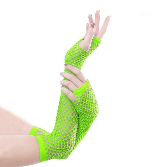 Alitao Fingerless Gloves Arm Sleeves New Women's Fashion Long Length Fishnet Fingerless Gloves Party Gloves Cycling Gloves Green One Size
