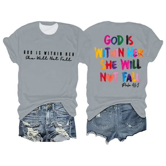 Alitao Graphic Tees T Shirts Oversized Shirts For Women Shirt Verse T Shirt God Is Within Her Tees Inspirational Tops Tshirts Shirts Summer Tops Gray S