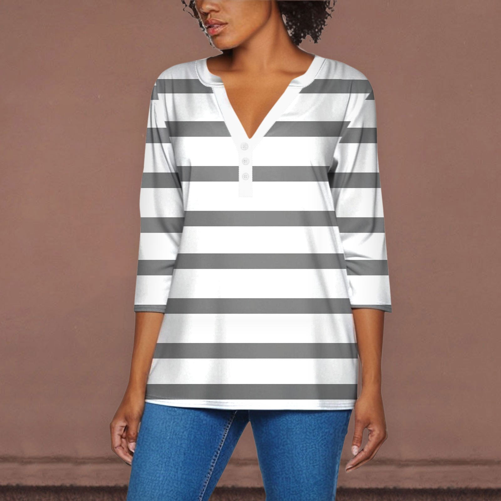 Tie G U Style Women's 3/4 Sleeve V Neck Tunic Top - Stretch Cotton Loose Blouse For Casual & Work, Rich Black, Medium - View #8