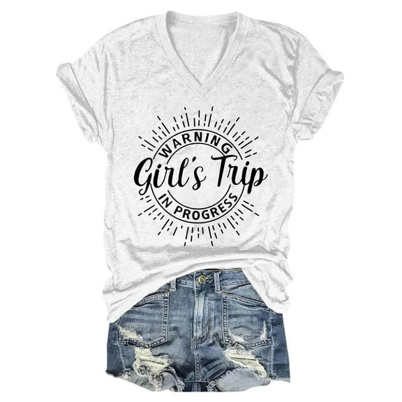Alitao Graphic Tees Tshirts Shirts Girls Trip Cheaper Than 2024 Letter Printed V Neck T Shirt T Shirts for Women Summer Shirts White L