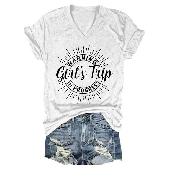 Alitao Graphic Tees Tshirts Shirts Girls Trip Cheaper Than 2024 Letter Printed V Neck T Shirt T Shirts for Women Summer Shirts White XL
