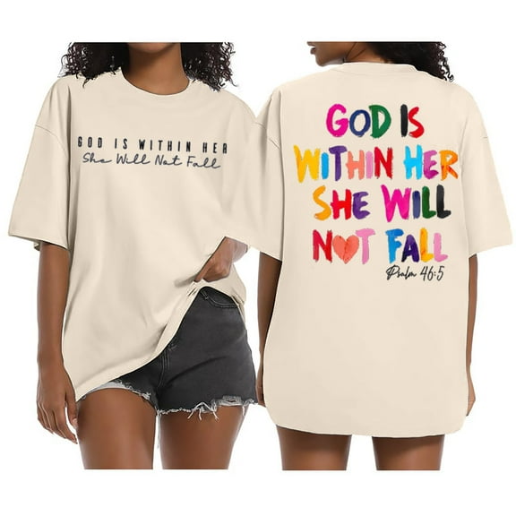 Alitao Graphic Tees Tshirts Shirts Oversized Shirts Shirt Verse T Shirt God Is Within Her Tees Inspirational Tops Shirts for Women Summer Outfits Beige L