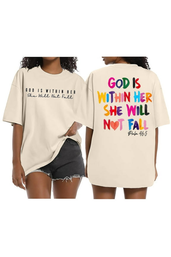 Graphic Tees Tshirts Shirts Oversized Shirts Shirt Verse T Shirt God Is Within Her Tees Inspirational Tops Shirts for Women Summer Outfits Beige M