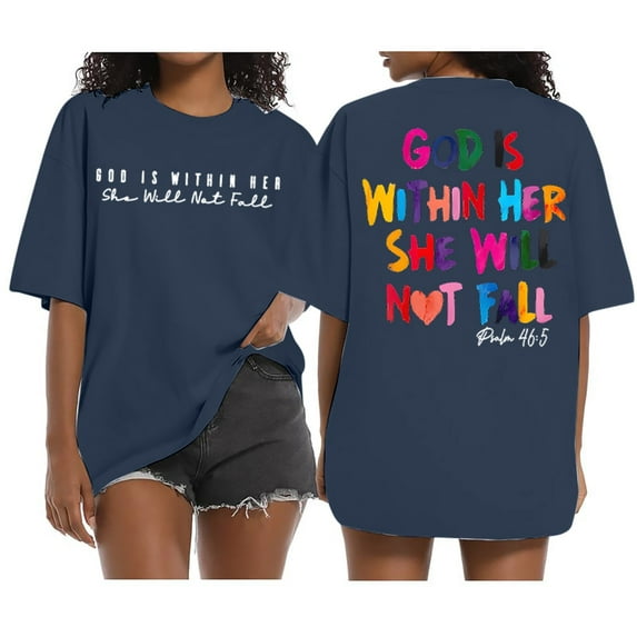 Alitao Graphic Tees Tshirts Shirts Oversized Shirts Shirt Verse T Shirt God Is Within Her Tees Inspirational Tops Shirts for Women Summer Outfits Navy L