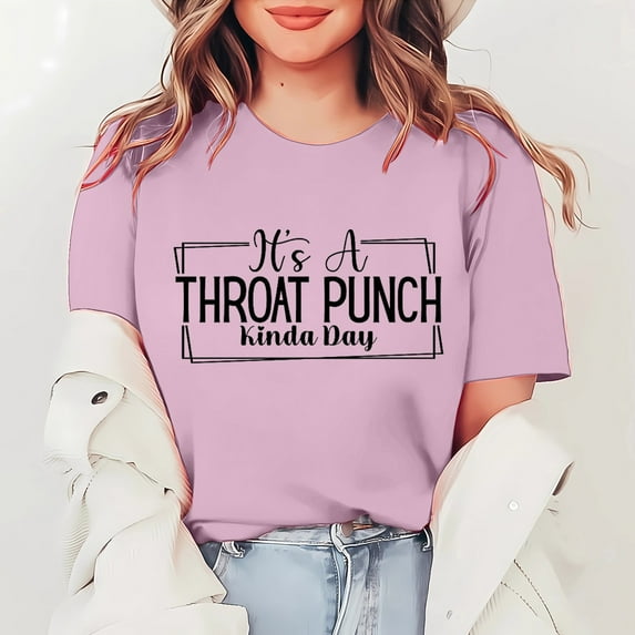 Alitao Graphic Tees Tshirts Shirts It's A Throat Punch Kinda Day Letter Print Round Neck Short Sleeve T Shirt Top Shirts for Women Summer Outfits Pink 2XL