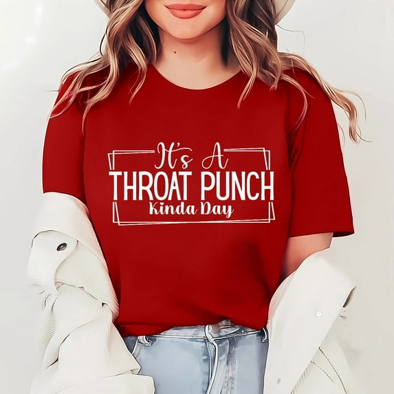 Alitao Graphic Tees Tshirts Shirts It's A Throat Punch Kinda Day Letter Print Round Neck Short Sleeve T Shirt Top Shirts for Women Summer Outfits Red M