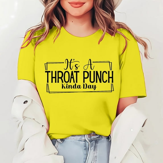 Alitao Graphic Tees Tshirts Shirts It's A Throat Punch Kinda Day Letter Print Round Neck Short Sleeve T Shirt Top Shirts for Women Summer Outfits Yellow XL