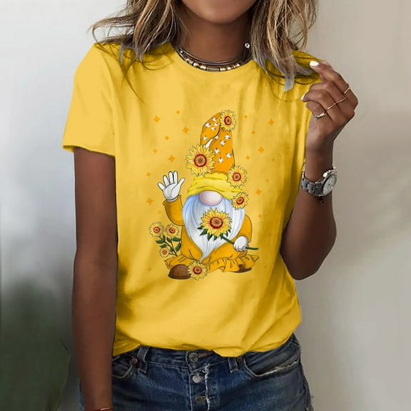 Alitao Graphic Tees Tshirts Shirts Women's Classic Version Type Cotton Short Sleeve Crewneck T Shirt Fun Printed Festival T Shirts for Women Summer Shirts Yellow M