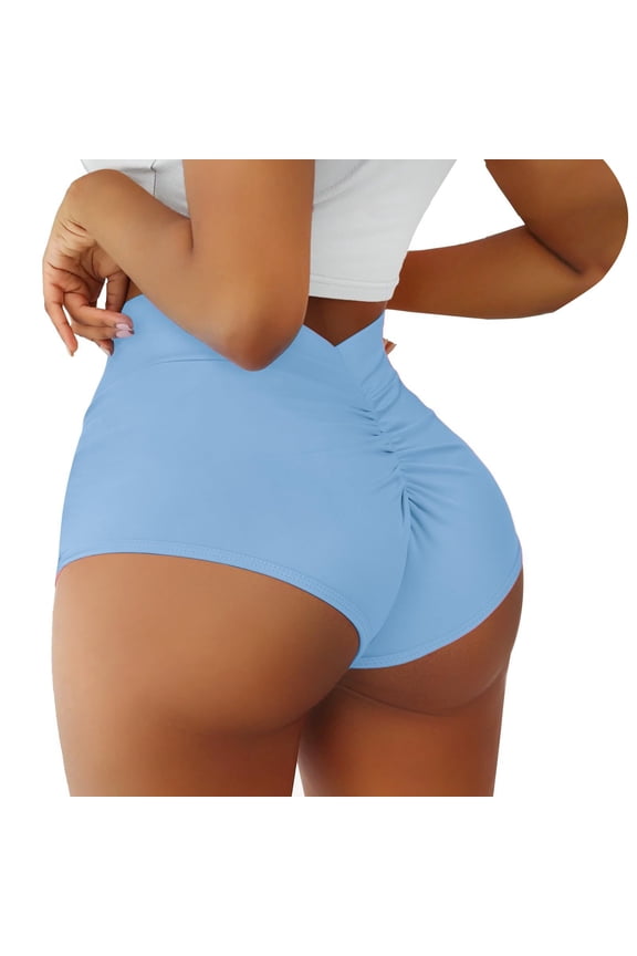 Gym Shorts Women Workout Shorts Women Scrunch Booty Shorts High Waisted Yoga Shorts Cut Out Bottoms Butt Lifting Short Mini Hot Pants Booty Shorts Yoga Shorts Light Blue 2XL