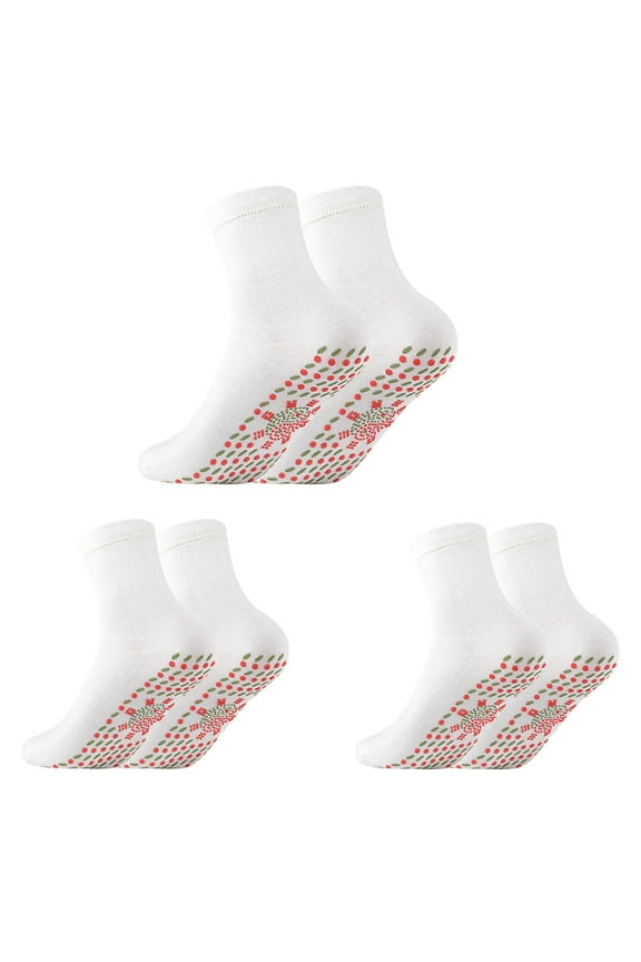 Heated Socks Warm Socks 3 Pairs Heated Socks Tourmaline Self-heating Magnetic Comfortable Winter Warm Crew Socks Hiking Socks White One Size