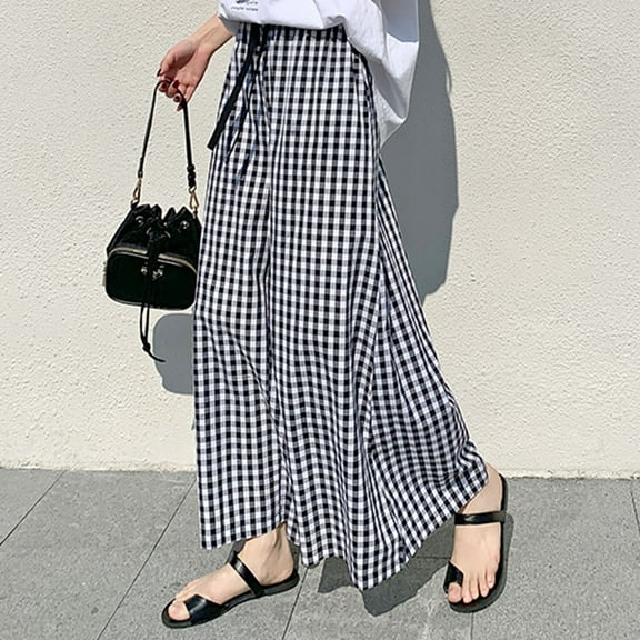 Alitao Lounge Pants Women Wide Leg Pants Woman Plaid Wide Leg Culotte Pants Gingham High Elastic Waisted Cropped Palazzo Pants With Pockets Baggy Pants Women'S Pants Black XL