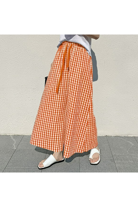 Lounge Pants Women Wide Leg Pants Woman Plaid Wide Leg Culotte Pants Gingham High Elastic Waisted Cropped Palazzo Pants With Pockets Baggy Pants Women'S Pants Orange XL