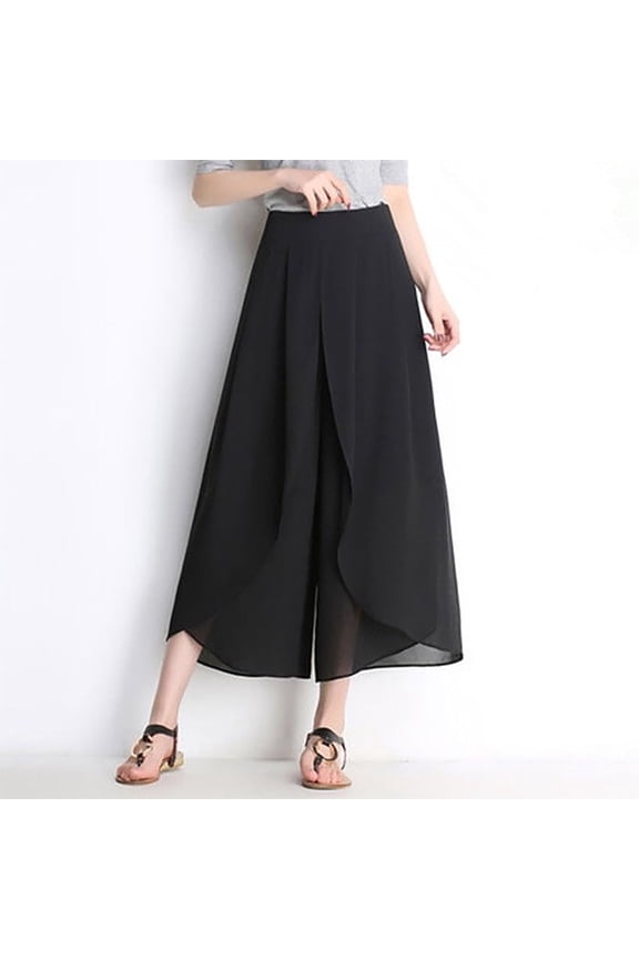 Maxi Skirt A Line Skirt Woman Summertime Loose Solid Color Thin Wide Leg Pants Slim Ninth Chiffon High Waisted Pants Pencil Skirt Flowy Skirt Black L