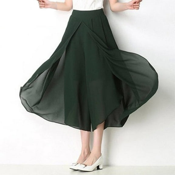Alitao Maxi Skirt A Line Skirt Woman Summertime Loose Solid Color Thin Wide Leg Pants Slim Ninth Chiffon High Waisted Pants Pencil Skirt Flowy Skirt Green 4XL