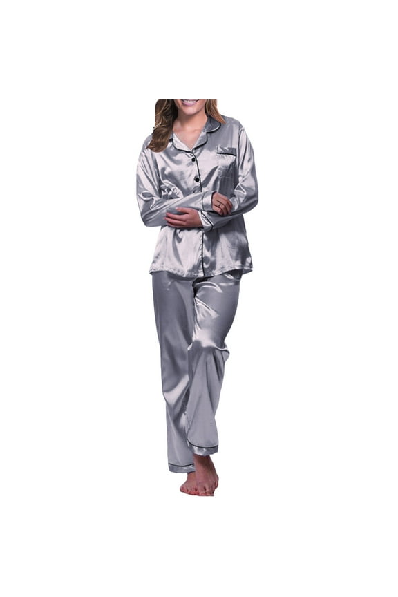 Pajamas for Women Set Robes for Women Nightgown Long Pajama Nightwear New Underwear Suit Satin Pajamas Loose Silk Pajamas Two Piece Sets Silver L