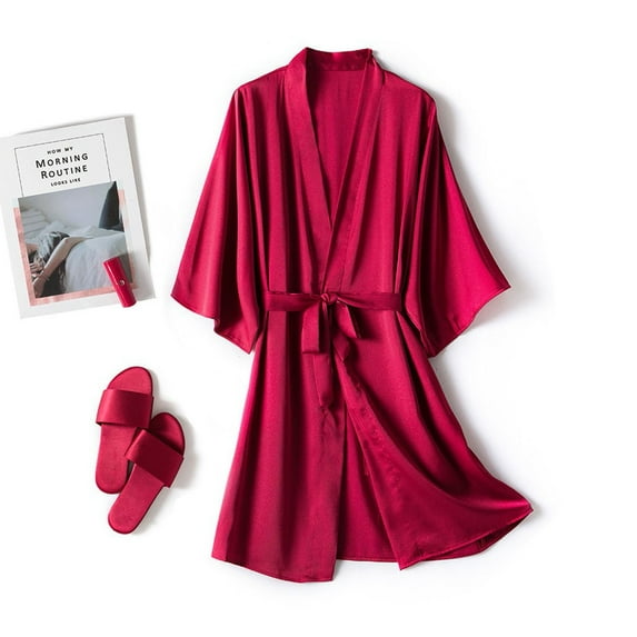 Alitao Pajamas for Women Set Robes for Women Underwear Pajamas Sleepwear Silk Satin Nightdress Women Robes Lounge Sets Women'S Sleepwear Red 2XL