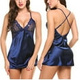 thumbnail image 1 of Alitao Pajamas for Women Set Silk Pajamas Erotic Home Mesh Pajamas Cross Sling Nightdress Nightgown Set Lounge Sets Women'S Sleepwear Navy S, 1 of 3