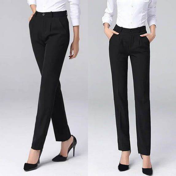 Alitao Petite Pants Dress Pants Women Work Straight Mid Waist Chinos Button Down Straight Long Trousers Pants Pants Suit Pants Work Pants Business Casual Pants High Waisted Pants Black L