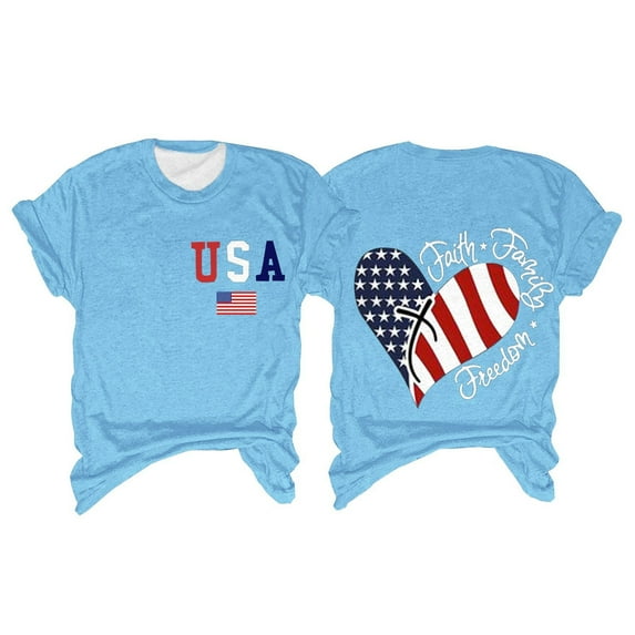 Alitao Red White And Blue Shirts,usa shirts for women,patriotic shirts for women,T Shirts for Women,Cotton Shirts,Graphic Tees,Z3-Blue,S