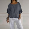thumbnail image 1 of Alitao Shirts for Women Tshirts Shirts Womens Round Neck Ruffled Hem Mid Sleeve Cotton And Linen Top Linen Shirts Womens Tops Dressy Casual Dark Gray 2XL, 1 of 4