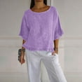 thumbnail image 1 of Alitao Shirts for Women Tshirts Shirts Womens Round Neck Ruffled Hem Mid Sleeve Cotton And Linen Top Linen Shirts Womens Tops Dressy Casual Purple XL, 1 of 4