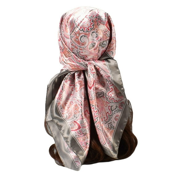 Alitao Silk Scarf Head Scarf Satin Cashew Flower Prints Square Scarf Scarf for Women Gray One Size