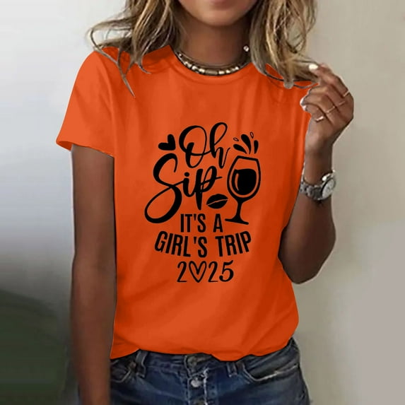 Alitao T Shirts for Women Cotton Tshirts Tshirts Shirts Women Vacation Tops Girls Trip in Progress Shirts Letter Printed Graphic Short Sleeve Tee Funny Tshirts Summer Tops Z1-Orange M