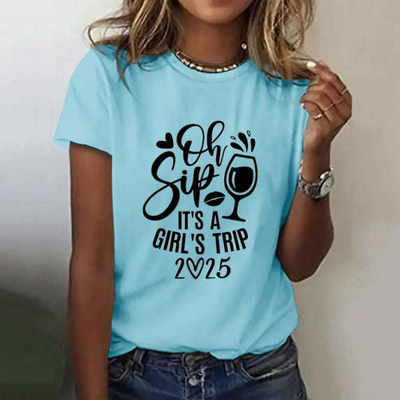 Alitao T Shirts for Women Cotton Tshirts Tshirts Shirts Women Vacation Tops Girls Trip in Progress Shirts Letter Printed Graphic Short Sleeve Tee Funny Tshirts Summer Tops Z1-Light Blue S