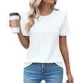 thumbnail image 1 of Alitao Tshirts Shirts Blouses for Women Dressy Casual Casual Crew Neck Short Sleeve Pleated Tops Blouses Fashion Clothes 2024 Short Sleeve Shirts Summer Tops White 3XL, 1 of 1