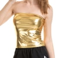 thumbnail image 1 of Alitao Tube Tops Going Out Tops Women's wrap-around patent leather solid color tube top shirt performance tops Sequin Tops Bandeau Tops Gold S, 1 of 6